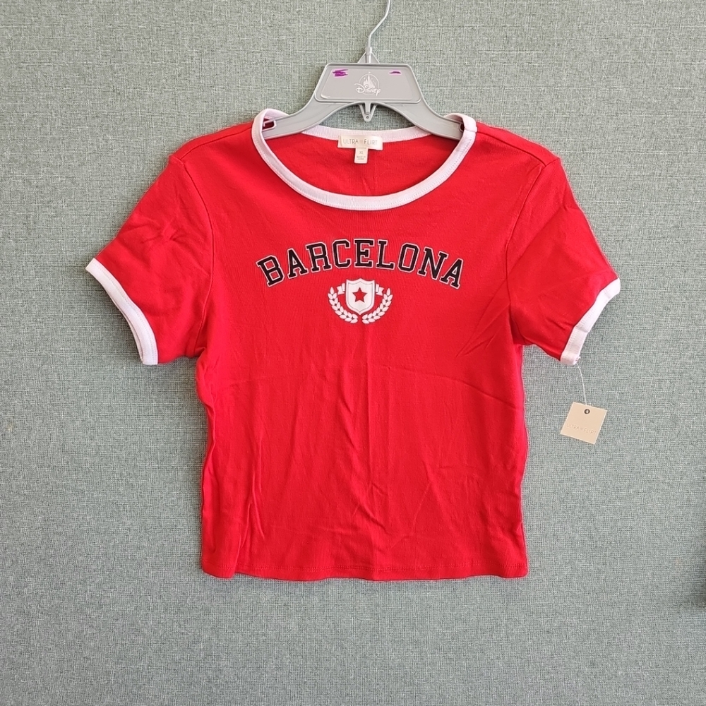 NEW Ultra Flirt Barcelona Red T-Shirt #97 On Back Juniors Size XL 100% Cotton